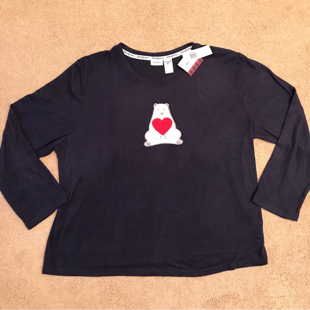 Dearfoams Cozy Fleece Pajama Top NEW Size 3XL Navy Blue Fuzzy Polar Bear Patch